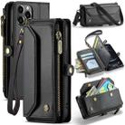 For iPhone 12 Pro Max CaseMe C36 Card Slots Zipper Wallet RFID Anti-theft Leather Phone Case(Black) - 1