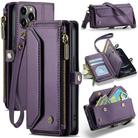 For iPhone 12 Pro Max CaseMe C36 Card Slots Zipper Wallet RFID Anti-theft Leather Phone Case(Purple) - 1