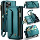 For iPhone 12 Pro Max CaseMe C36 Card Slots Zipper Wallet RFID Anti-theft Leather Phone Case(Blue-green) - 1