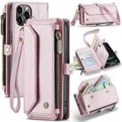 For iPhone 12 Pro Max CaseMe C36 Card Slots Zipper Wallet RFID Anti-theft Leather Phone Case(Pink) - 1