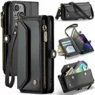 For iPhone 13 CaseMe C36 Card Slots Zipper Wallet RFID Anti-theft Leather Phone Case(Black) - 1