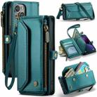 For iPhone 13 CaseMe C36 Card Slots Zipper Wallet RFID Anti-theft Leather Phone Case(Blue-green) - 1