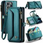 For iPhone 13 Pro CaseMe C36 Card Slots Zipper Wallet RFID Anti-theft Leather Phone Case(Blue-green) - 1