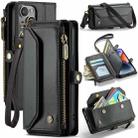 For iPhone 14 Plus CaseMe C36 Card Slots Zipper Wallet RFID Anti-theft Leather Phone Case(Black) - 1