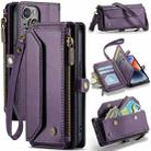 For iPhone 14 Plus CaseMe C36 Card Slots Zipper Wallet RFID Anti-theft Leather Phone Case(Purple) - 1