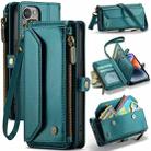 For iPhone 14 Plus CaseMe C36 Card Slots Zipper Wallet RFID Anti-theft Leather Phone Case(Blue-green) - 1