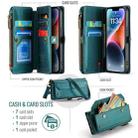 For iPhone 14 Plus CaseMe C36 Card Slots Zipper Wallet RFID Anti-theft Leather Phone Case(Blue-green) - 3