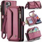 For iPhone 14 Plus CaseMe C36 Card Slots Zipper Wallet RFID Anti-theft Leather Phone Case(Wine Red) - 1
