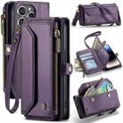 For iPhone 14 Pro CaseMe C36 Card Slots Zipper Wallet RFID Anti-theft Leather Phone Case(Purple) - 1