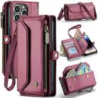 For iPhone 14 Pro CaseMe C36 Card Slots Zipper Wallet RFID Anti-theft Leather Phone Case(Wine Red) - 1