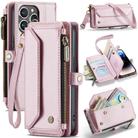For iPhone 14 Pro CaseMe C36 Card Slots Zipper Wallet RFID Anti-theft Leather Phone Case(Pink) - 1