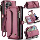 For iPhone 14 Pro Max CaseMe C36 Card Slots Zipper Wallet RFID Anti-theft Leather Phone Case(Wine Red) - 1