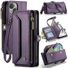 For iPhone 15 CaseMe C36 Card Slots Zipper Wallet RFID Anti-theft Leather Phone Case(Purple) - 1