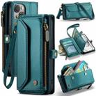 For iPhone 15 CaseMe C36 Card Slots Zipper Wallet RFID Anti-theft Leather Phone Case(Blue-green) - 1