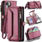 For iPhone 15 CaseMe C36 Card Slots Zipper Wallet RFID Anti-theft Leather Phone Case(Wine Red) - 1