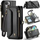 For iPhone 15 Plus CaseMe C36 Card Slots Zipper Wallet RFID Anti-theft Leather Phone Case(Black) - 1