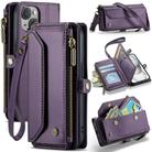 For iPhone 15 Plus CaseMe C36 Card Slots Zipper Wallet RFID Anti-theft Leather Phone Case(Purple) - 1