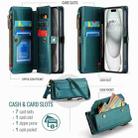 For iPhone 15 Plus CaseMe C36 Card Slots Zipper Wallet RFID Anti-theft Leather Phone Case(Blue-green) - 3