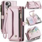 For iPhone 15 Plus CaseMe C36 Card Slots Zipper Wallet RFID Anti-theft Leather Phone Case(Pink) - 1