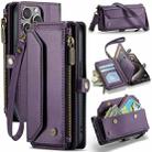 For iPhone 15 Pro CaseMe C36 Card Slots Zipper Wallet RFID Anti-theft Leather Phone Case(Purple) - 1