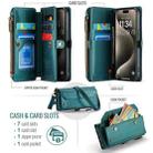 For iPhone 15 Pro CaseMe C36 Card Slots Zipper Wallet RFID Anti-theft Leather Phone Case(Blue-green) - 3