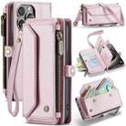 For iPhone 15 Pro CaseMe C36 Card Slots Zipper Wallet RFID Anti-theft Leather Phone Case(Pink) - 1