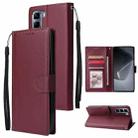 For Infinix Hot 50 5G Multifunctional Horizontal Flip Leather Phone Case with Three Card Slot(Wine Red) - 1