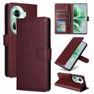 For OPPO Reno11 5G Global Multifunctional Horizontal Flip Leather Phone Case with Three Card Slot(Wine Red) - 1