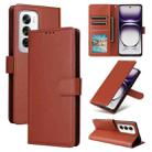 For OPPO Reno12 5G Global Multifunctional Horizontal Flip Leather Phone Case with Three Card Slot(Brown) - 1