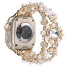 For Apple Watch Ultra 2 49mm Beaded Pearl Gemstone Bracelet Watch Band(Light Gold) - 1