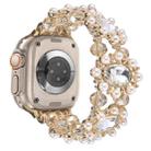 For Apple Watch Ultra 49mm Beaded Pearl Gemstone Bracelet Watch Band(Light Gold) - 1