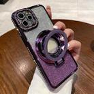 For iPhone 15 Pro Max Gradient Glitter Diamond Plated Holder Magsafe Phone Case(Purple) - 1