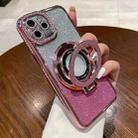 For iPhone 15 Pro Gradient Glitter Diamond Plated Holder Magsafe Phone Case(Pink) - 1