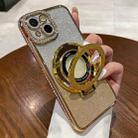 For iPhone 15 Gradient Glitter Diamond Plated Holder Magsafe Phone Case(Gold) - 1