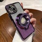 For iPhone 14 Gradient Glitter Diamond Plated Holder Magsafe Phone Case(Purple) - 1