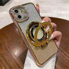 For iPhone 11 Gradient Glitter Diamond Plated Holder Magsafe Phone Case(Gold) - 1