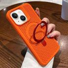 For iPhone 15 Plus Hollow Cooling Magsafe Phone Case with Holder(Orange) - 1