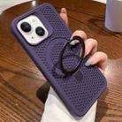 For iPhone 15 Plus Hollow Cooling Magsafe Phone Case with Holder(Purple) - 1