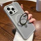 For iPhone 11 Pro Max Hollow Cooling Magsafe Phone Case with Holder(Grey) - 1