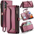 For Samsung Galaxy A14 5G / 4G CaseMe C36 Card Slots Zipper Wallet RFID Anti-theft Leather Phone Case(Wine Red) - 1