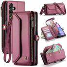 For Samsung Galaxy A15 CaseMe C36 Card Slots Zipper Wallet RFID Anti-theft Leather Phone Case(Wine Red) - 1
