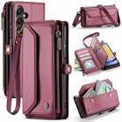 For Samsung Galaxy A25 CaseMe C36 Card Slots Zipper Wallet RFID Anti-theft Leather Phone Case(Wine Red) - 1