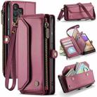 For Samsung Galaxy A32 5G CaseMe C36 Card Slots Zipper Wallet RFID Anti-theft Leather Phone Case(Wine Red) - 1