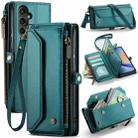 For Samsung Galaxy A34 5G CaseMe C36 Card Slots Zipper Wallet RFID Anti-theft Leather Phone Case(Blue-green) - 1