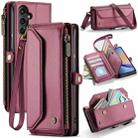 For Samsung Galaxy A34 5G CaseMe C36 Card Slots Zipper Wallet RFID Anti-theft Leather Phone Case(Wine Red) - 1