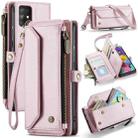 For Samsung Galaxy A51 4G CaseMe C36 Card Slots Zipper Wallet RFID Anti-theft Leather Phone Case(Pink) - 1