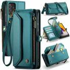 For Samsung Galaxy A72 CaseMe C36 Card Slots Zipper Wallet RFID Anti-theft Leather Phone Case(Blue-green) - 1