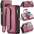 For Samsung Galaxy S10+ CaseMe C36 Card Slots Zipper Wallet RFID Anti-theft Leather Phone Case(Wine Red) - 1