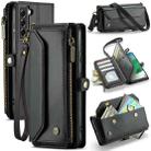 For Samsung Galaxy S21 FE 5G CaseMe C36 Card Slots Zipper Wallet RFID Anti-theft Leather Phone Case(Black) - 1
