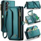For Samsung Galaxy S21 FE 5G CaseMe C36 Card Slots Zipper Wallet RFID Anti-theft Leather Phone Case(Blue-green) - 1